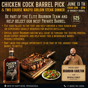 Chicken Cock Bourbon Barrel Pick & Wagyu Sirloin Steak Dinner